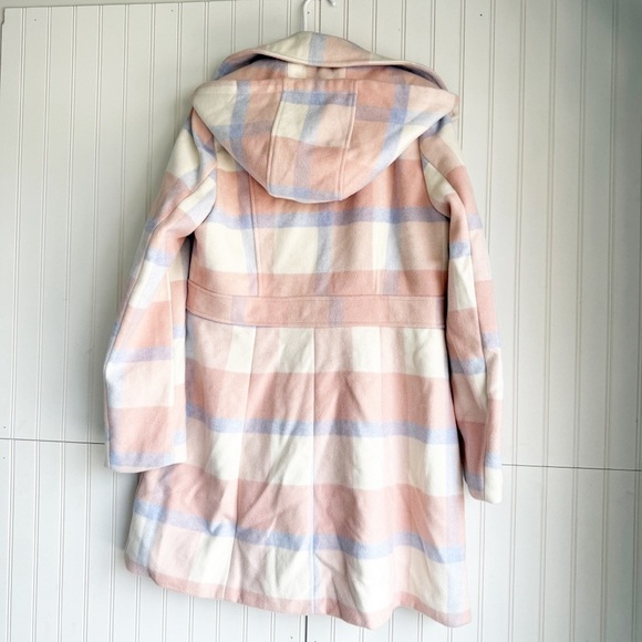 Gal Meets Glam Size L Pink Annelise Plaid Wool Hooded Coat NEW! - Picture 8 of 8